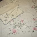 Irish Linen Embroidered Needlepoint Tablecloth and Matching Napkins - Vintage Textile