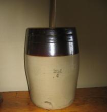 4 Gal BUTTER CHURN Stoneware Crock Four - Antique Brown & White Crock Pottery