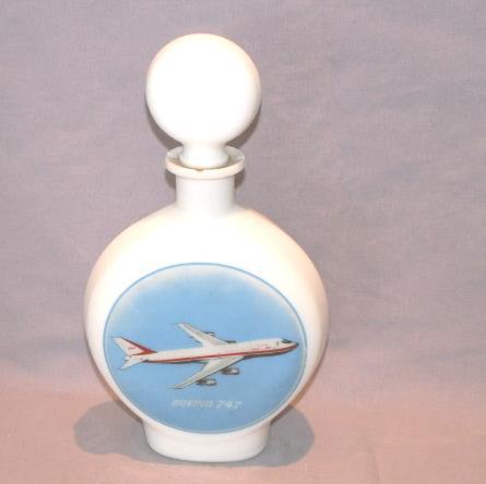 BOEING 747 Milk Glass Decanter Bottle - Advertising