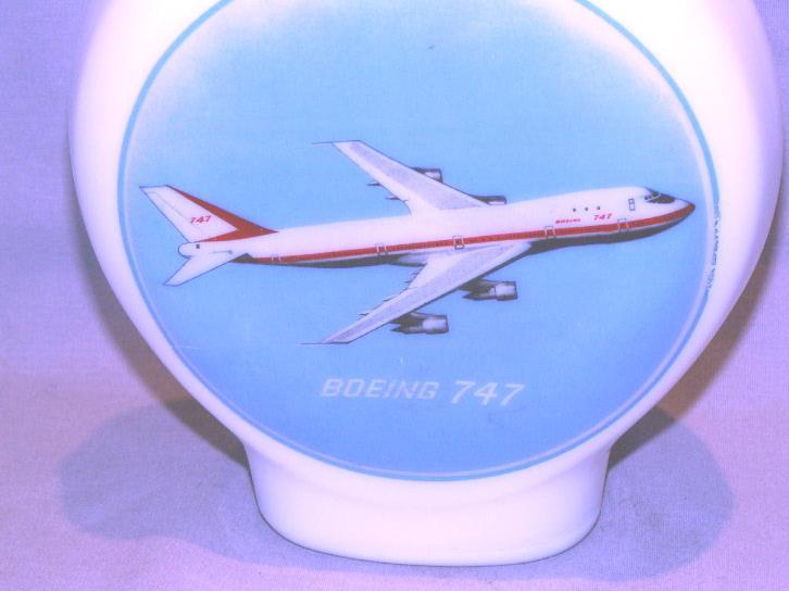 BOEING 747 Milk Glass Decanter Bottle - Advertising