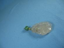 Rose QUARTZ Hand Carved Oriental Pendant Drop - Vintage Estate jewelry