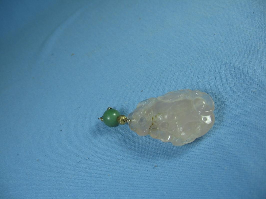 Rose QUARTZ Hand Carved Oriental Pendant Drop - Vintage Estate jewelry