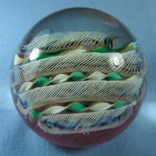 RIBBON & CANE Art Glass PAPERWEIGHT Vintage
