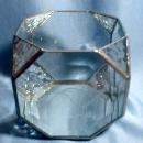 Leaded Glass ROSE BOWL with Hummingbird Etched in Beveled Glass Panels