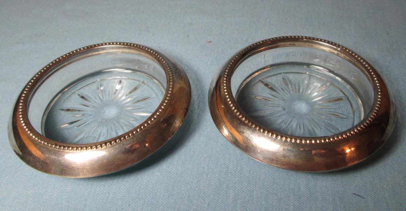 Antique Sterling Silver & Glass Coasters - Boyce & Jones Sterling Silver & Glass Coaster