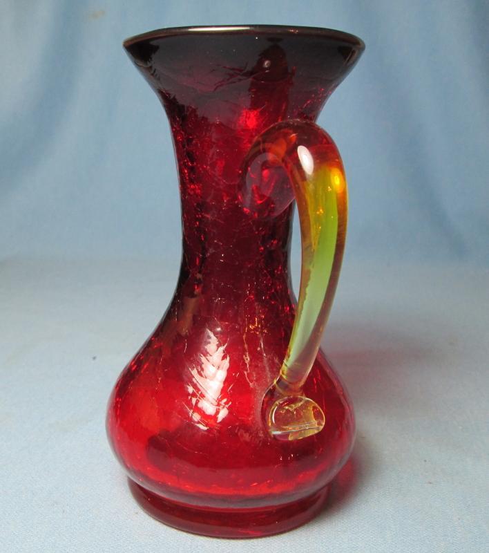 Amberina Crackle Glass Pitcher with Applied Handle