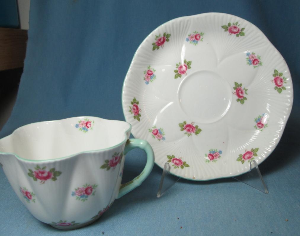 Shelley Porcelain Pottery ROSEBUD Cup and Saucer - Vintage Porcelain