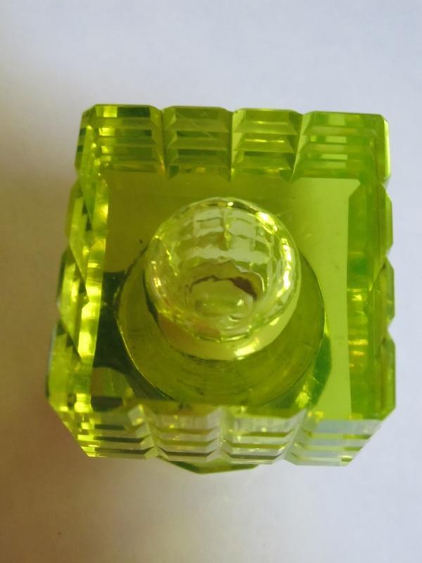 Vaseline Cut Glass Inkwell - Glass