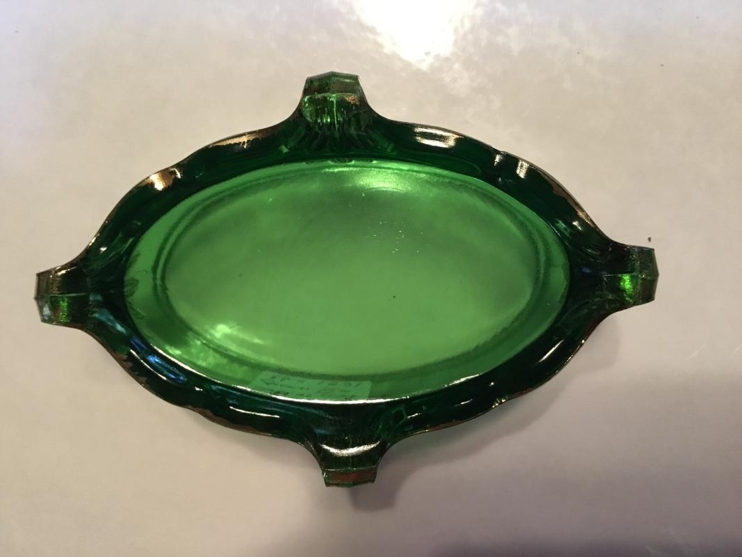 Green Glass Footed Pin Receiver - glass