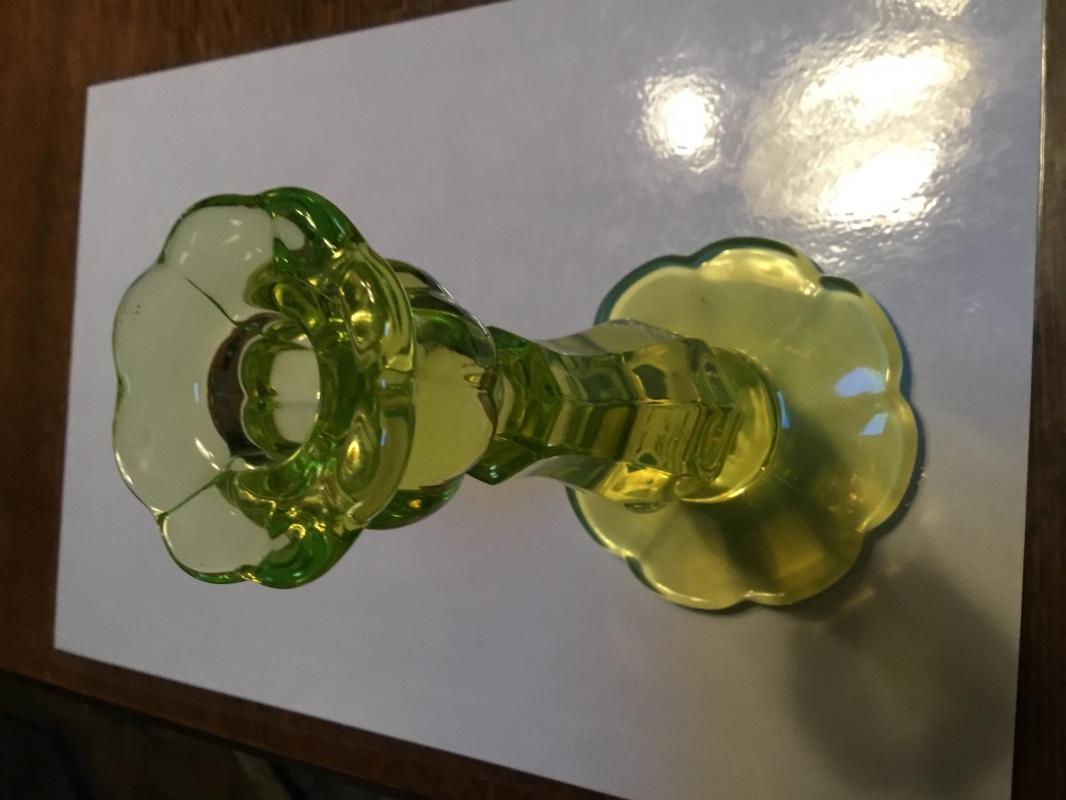 Vaseline Yellow Uranium Candlestick - Glass