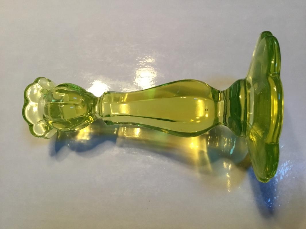 Vaseline Yellow Uranium Candlestick - Glass