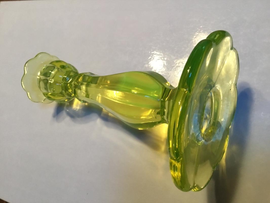 Vaseline Yellow Uranium Candlestick - Glass