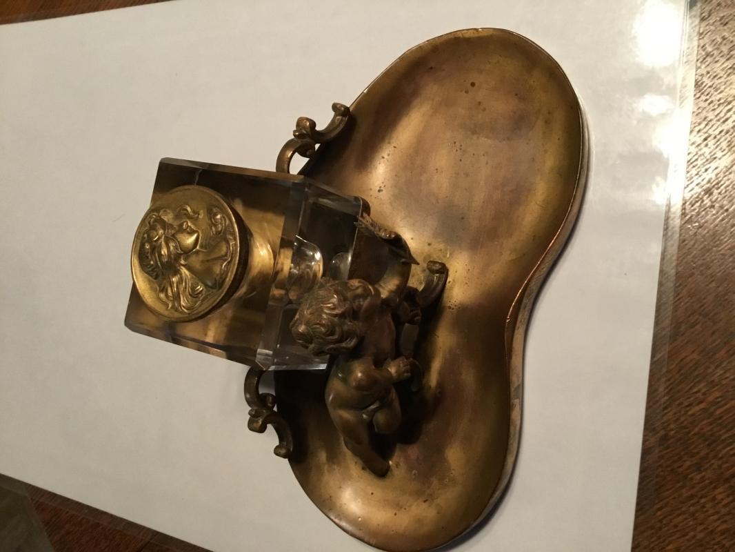 Cherub Cupid Figural Inkwell - Metalware
