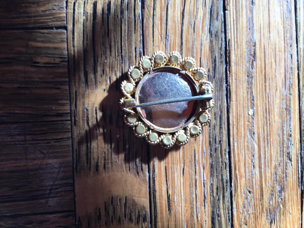 14K Gold Brooch Portrait on Ivory/ Seed Pearls - Ivory