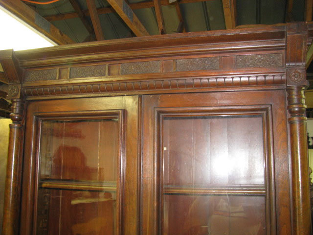 Two Door Victorian Walnut Bookcase Curio China Cabinet