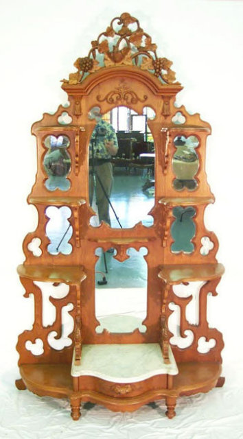 Victorian Pierced Crest Etagere Carved Grapes Marble