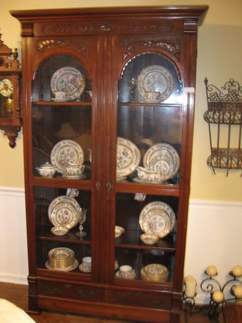 Carved Walnut Bookcase Two Doors