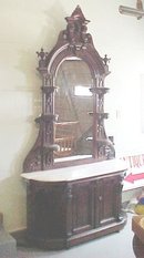 Walnut Renaissance Marble Top Credenza - Ladies Head