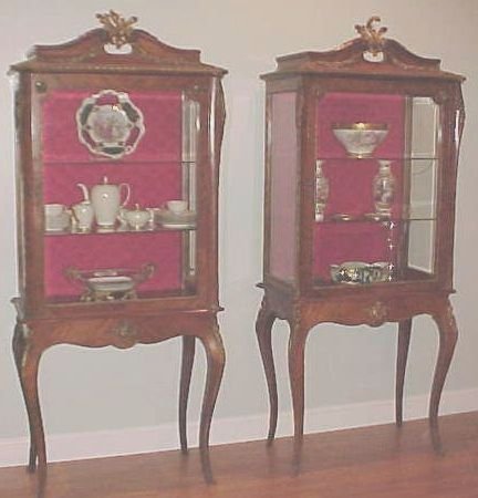 Rare - PAIR Hooded French Curio Cabinets Vitrines Cherubs and Garland Ormulu