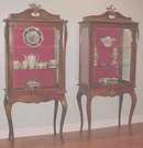 Rare - PAIR Hooded French Curio Cabinets Vitrines Cherubs and Garland Ormulu