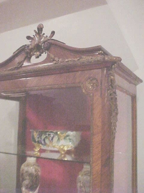 Rare - PAIR Hooded French Curio Cabinets Vitrines Cherubs and Garland Ormulu