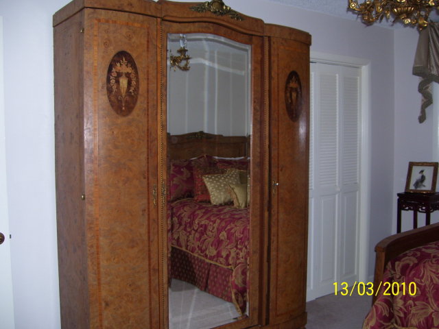 French Bed and Armoire Set - Inlaid - 2 piece