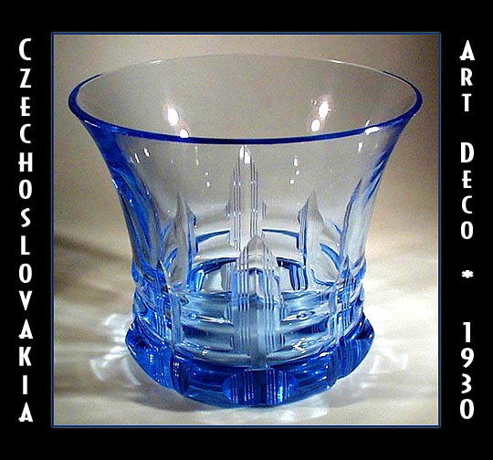 CZECH ART DECO AQUA CUT GLASS VASE
