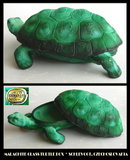 CZECH MALACHITE COLOR GLASS TURTLE POWDER BOX