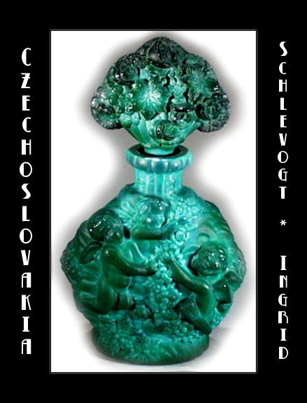 CZ MALACHITE COLOR GLASS PERFUME BOTTLE 1930's