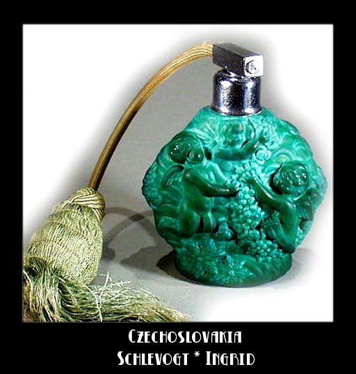 CZECH MALACHITE COLOR GLASS ATOMIZER 1930's