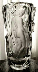 CZECH ART DECO ENGRAVED CRYSTAL FIGURAL FEMALE VASE