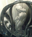 CZECH ART DECO ENGRAVED CRYSTAL FIGURAL FEMALE VASE