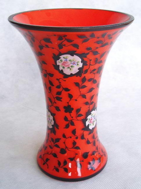 CZECH RED/ORANGE BRONZIT TANGO GLASS VASE