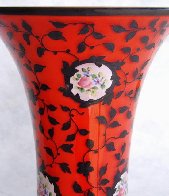 CZECH RED/ORANGE BRONZIT TANGO GLASS VASE