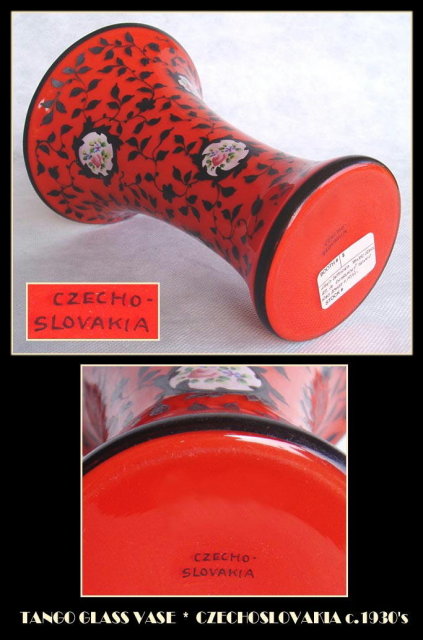 CZECH RED/ORANGE BRONZIT TANGO GLASS VASE