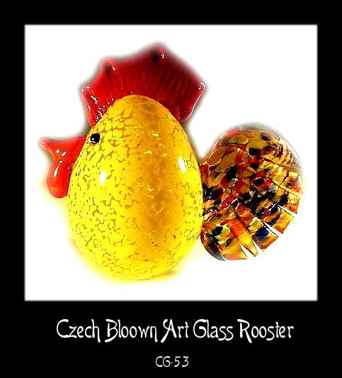 SGND HANDBLOWN MULTICOLOR ART GLASS ROOSTER
