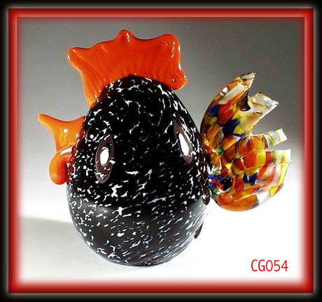 SGND HANDBLOWN BLACK / RED ART GLASS ROOSTER
