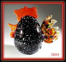 SGND HANDBLOWN BLACK / RED ART GLASS ROOSTER
