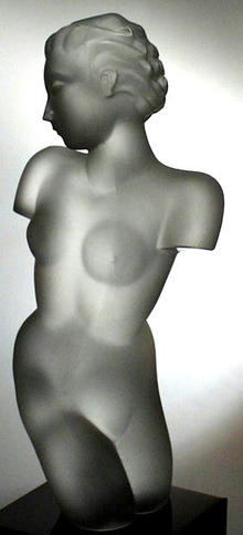 CZECH ART DECO GLASS SCULPTURE NUDE FEMALE