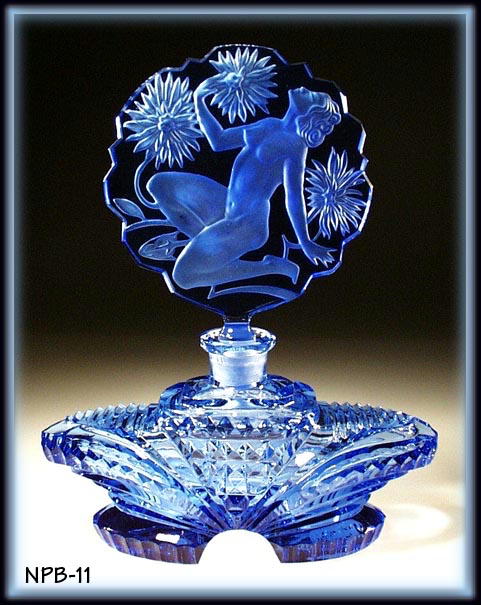 CZECH PERFUME BOTTLE BLUE CHRYSANTHEMUM NUDE