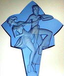 CZECH PERFUME BOTTLE BLUE BALLROOM DANCERS