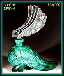 CZECH MALACHITE GLASS PEACOCK PERFUME BOTTL