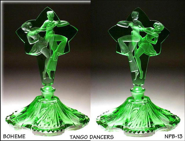 CZECH PERFUME BOTTLE GREEN BALLROOM DANCERS