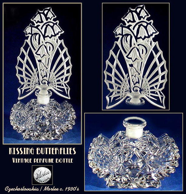 CZECH VINT PERFUME BOTTLE KISSING BUTTERFLIES