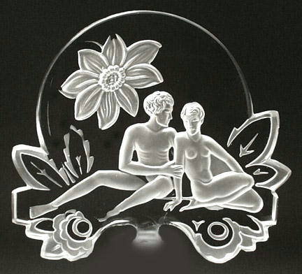 CZECH ADAM & EVE URANIUM GLASS PERFUME BOTTLE