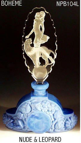 CZECH LAPIS GLASS FEMALE & LEOPARD PERFUME BOTTLE