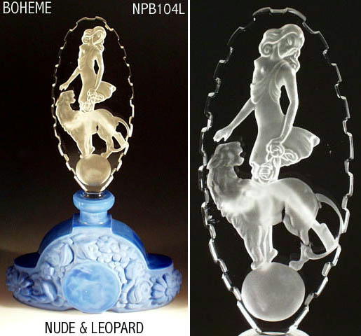 CZECH LAPIS GLASS FEMALE & LEOPARD PERFUME BOTTLE