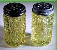 RARE EAPG VASELINE GLASS SALT & PEPPER