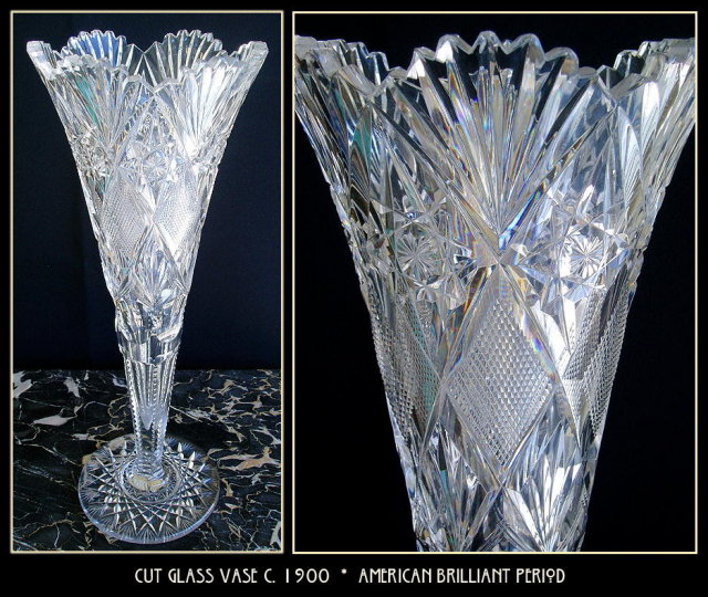 CUT GLASS TRUMPET VASE AMERICAN BRILLIANT