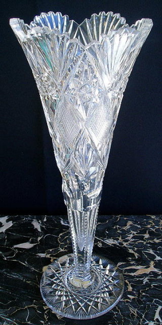 CUT GLASS TRUMPET VASE AMERICAN BRILLIANT